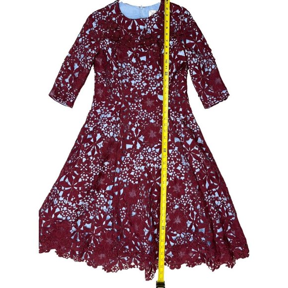 Miri New York Fit Flare Dress Blue Burgundy Floral Lace Overlay Size 6 - Picture 10 of 14